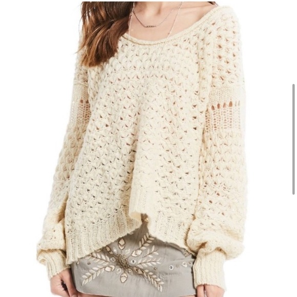 Free People Sweaters - Free People Crashing Waves Pullover Cream Acrylic/Wool Oversized Knit Chunky S